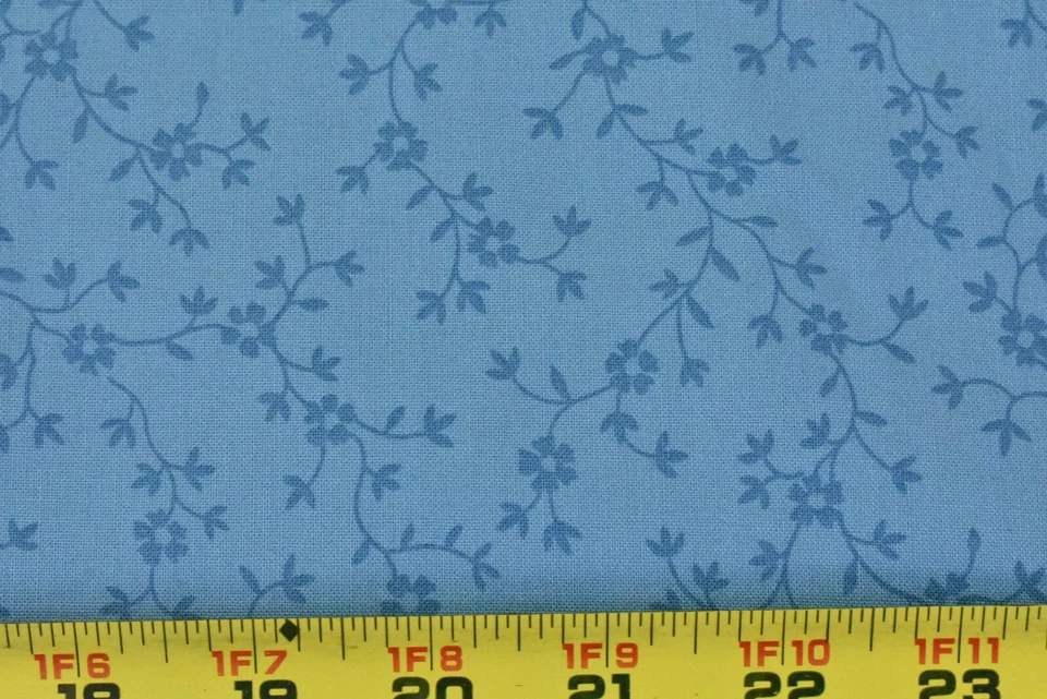 26" Long, Blue Floral Vines on Blue Cotton, In The Beginning/Garden Twist, P4977 - Image 1 of 4