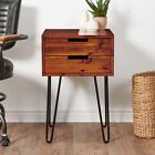 Bedside Table 2 Drawer Office Desk Unit Solid Wood End Table Nightstand Retro 