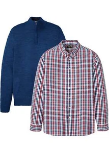 Herren Pullover mit Troyer Kragen und Hemd Gr 48/50 Dunkelblau+Blau Rot Weiß Neu - Bild 1 von 1