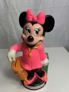 Disney Minnie Mouse Arm Motion Coin Piggy Bank Plastic Pink VINTAGES 9” Tall - Picture 1 of 9