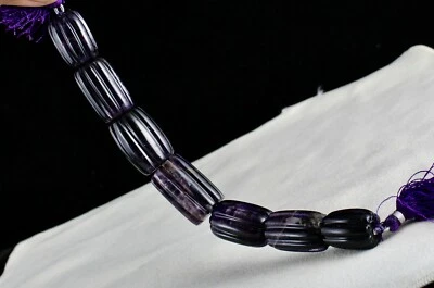 Natural Amethyst 465ct Carved Beads Long 7 Pcs Gemstone Designing Jewels - Image 1 of 4