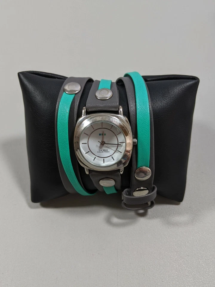 La Mer белый циферблат серебристого тона круглый корпус 31 мм синий серый надежном ремешке часы 22 дюйма - Изображение 1 из 4