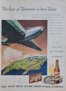 Schlitz Beer-Giant Airliner Global Travel Vintage 1945 WWII Wartime Ad - Picture 1 of 1