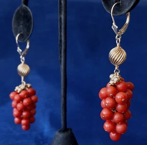 Tomato Coral Cluster Earrings In 14K Gold - Picture 1 of 3