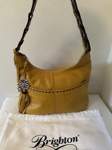 BRIGHTON E666886 Mustard Brown HOBO Shoulder Bag Smooth Leather EUC - Picture 1 of 16