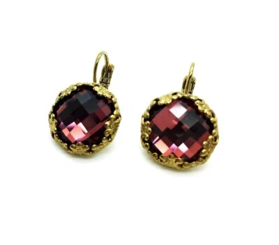 Earrings By Mariana Woman Classy Faceted Burgundy Swarovski Crystal - Image 1 of 4
