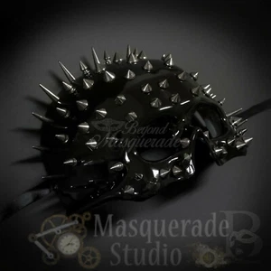 Men's Spiked Steampunk Half Face Halloween Costume Masquerade Ball Mask [Black] - Picture 1 of 5