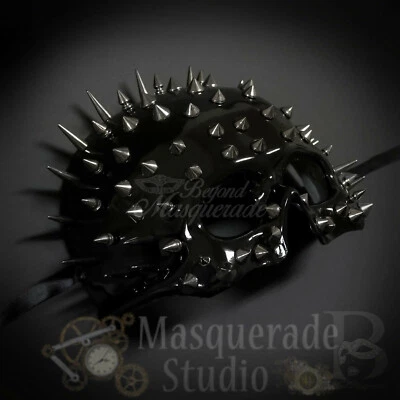 Men's Spiked Steampunk Half Face Halloween Costume Masquerade Ball Mask [Black] - Image 1 of 4