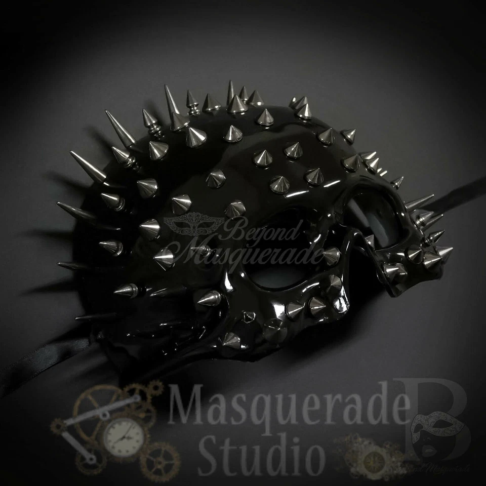 Men's Spiked Steampunk Half Face Halloween Costume Masquerade Ball Mask [Black] - Image 1 of 4