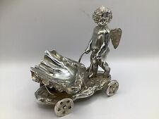 Antique Silver Plated Salt Cherub With Scallop Shell Cart