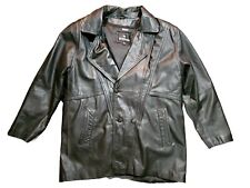 Vintage Bermans Black Leather Long Jacket Coat Mens Sz Large W/ Removable Liner