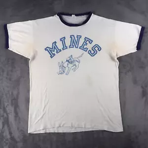 Vintage 70s Champion Blue Bar Colorado School Of Mines CSM Ringer T-shirt L - Picture 1 of 19