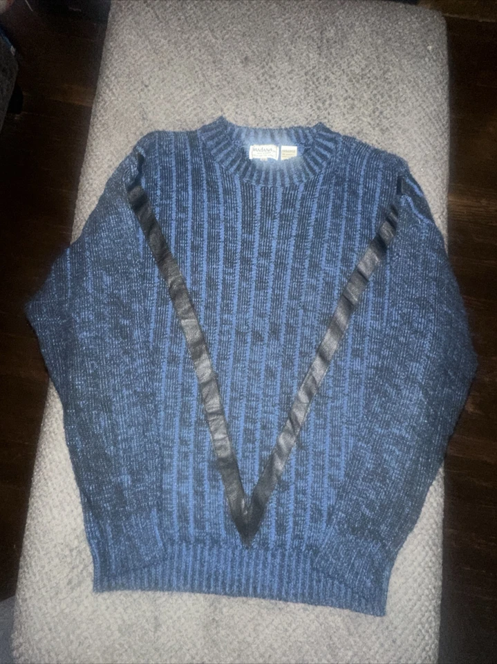 Suéter masculino Santana vintage malha azul GG funky abstrato geométrico retrô anos 80 - Imagem 1 de 4