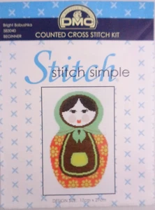 DMC Stitch Simple Bright Babushka Counted Cross Stitch Incomplete Kit Beginner - Imagen 1 de 3