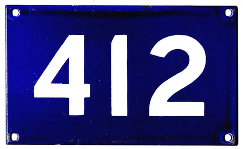 Old Australian house number 412 door gate plate plaque enamel sign French blue Cover
