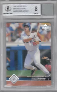 1997 Upper Deck #94 Dodgers Hideo Nomo - Game-Used Jersey Swatch BGS NmMt (8) - Bild 1 von 2