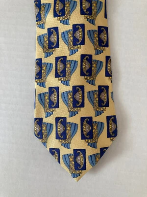 Countess Mara Men's Necktie Tie Silk Yellow Blue Geometric Made in USA - Image 1 of 4