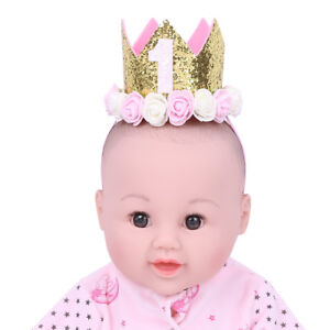 Baby Sparkly Rose Flower Crown 1st Princess Hat Birthday Party Headband Headwear