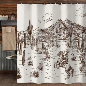 Western Cowboy Shower Curtain, Farmhouse Country Cactus Shower Curtain for Ba... - Picture 1 of 8