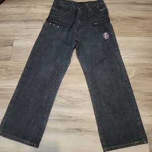 VTG Rocawear Jeans Boys 10 Blue Denim Y2K Relaxed Embroidered Zip Pockets - Picture 1 of 16