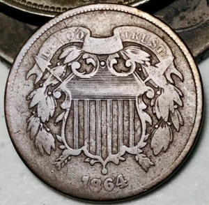 1864 Two Cent Piece 2C Civil War Date Large Motto US Copper Coin CC22590 - Picture 1 of 5