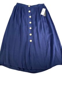 BCX Midi Skirt Large Navy Blue Women's Elastic-Waist Gauze NEW