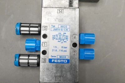 NEW Festo JMFH-5-1/8 Pneumatic Valve Assembly WITH SOLENOIDS 110VAC Coils - Image 1 of 4