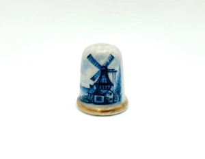 Vintage Papel Porcelain Thimble - Original Sticker - Gold Plate Rim -blue Willow - Picture 1 of 6