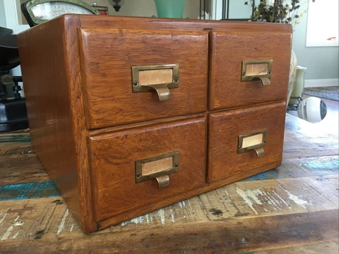 Antique 4 Drawer Dovetail Oak Library Card File Kitchen Recipe #354 Very Nice! Cover