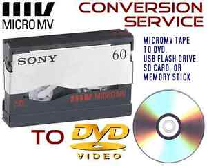 Sony MicroMV tape convert transfer copy to DVD, USB, SD card!