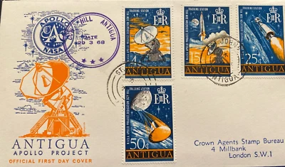 APOLLO PROJECT SPACE COVER : ANTIGUA TRACKING CENTER FDC MANNED LUNAR MISSIONS - Image 1 of 4
