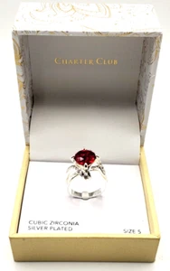 Charter Club Silver-Tone Pave & Color Crystal Solitaire Ring-Red Size 5 J16 - Picture 1 of 6