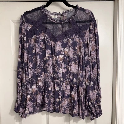 Blusa Whimsigoth Romantic Maurices Feminina XL Floral Peplum Roxa Renda Babado - Imagem 1 de 4