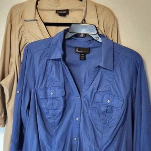 Lot of 2 Vintage Lane Bryant Women's Size 22/24 Button Up Shirt Roll Tab Sleeves - Picture 1 of 11