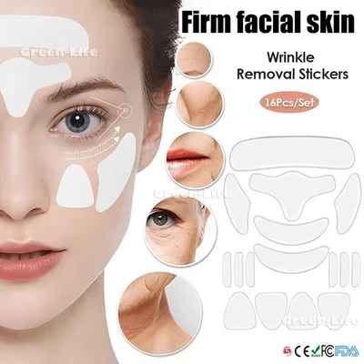 16pcs Silicone Anti Wrinkle Reusable Pad Face Eye Patches Forehead Patch Skin - Image 1 of 4