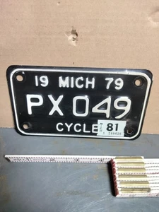 Vintage metal Michigan motorcycle license plate 1979 PX049 BLACK 79 - Picture 1 of 3