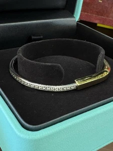 Tiffany & Co Lock Bangle in Yellow & White Gold with Half Pave Diamonds Ex Large - Picture 1 of 9