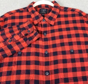 J.CREW Button Up Shirt Mens Large L Blue Red Check Long Sleeve Flannel Fall Camp - Picture 1 of 10