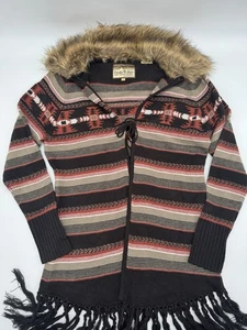 Powder River Outfitters Aztec hip length Sweater BRN Shawl Collar Size L EUC - Picture 1 of 9