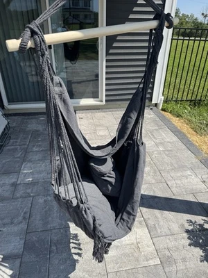 Columpio de cuerda colgante para silla hamaca, máximo 500 libras, 2 cojines, con bolsillos, GRIS  Foto 1 de 4