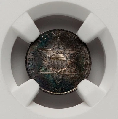 1862/1 - 3 centavos de prata - NGC MS66 - JOIA SOBERBA ESPETACULARMENTE TONIFICADA ATUALIZADA! - Imagem 1 de 4