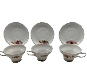 VTG Japan Tea Cup & Saucer Set Floral Gold Trim 3 Cups 3 Saucers Cottagecore - Picture 1 of 9