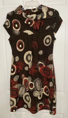 Aryeh Women's Large Tunic Dress Brown Cream Red Swirls Cap Sleeves Boho - Image 1 of 4