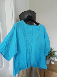 VERA TUCCI Blue Over-sized Relaxed Fit 100% Linen Large Top Asymmetric Lagenlook - Picture 1 of 7