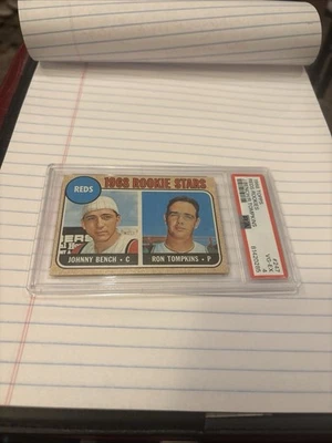 Tarjeta de novato 1968 Topps Rookie Stars #247 Johnny Bench Ron Tompkins PSA 4 (RC) Foto 1 de 4