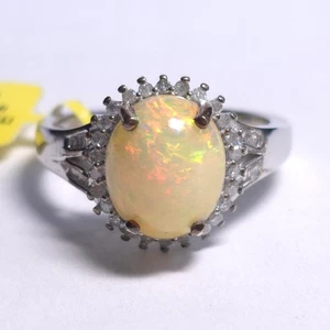 STS 3.00ct Welo Opal & Diamond Halo Platinum Plated 925 Silver Ring Size 10 - Picture 1 of 14