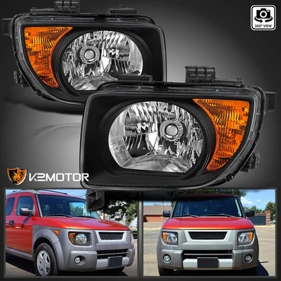 Fits 2003-2008 Honda Element Black Headlights Assembly Lamps Left+Right 03-08 Foto 1 de 4