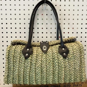 Matt & Nat Montreal Canada Green Woven Straw Bag Purse Spring Summer 15”x 8” - Picture 1 of 4