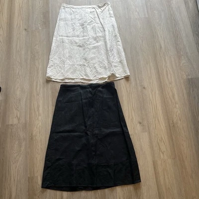 Kim Rogers 100 % Linen Midi A-Line Skirts Lot Of 2 Black And Beige Petite Large - Image 1 of 4