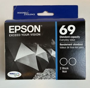 Original Epson 69 Schwarz 2er-Pack Tintenpatronen NEU VERSIEGELT Ablaufdatum 2022 T069120-D2 - Bild 1 von 7